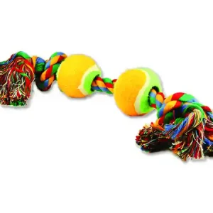 Hračka DOG FANTASY barevná 2 knoty + 2 tenisáky 35 cm Akční Cena