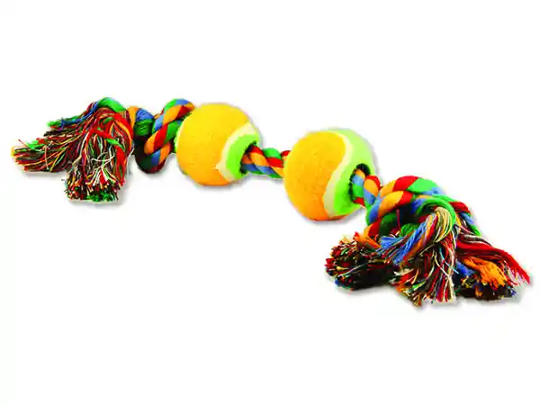 Hračka DOG FANTASY barevná 2 knoty + 2 tenisáky 35 cm Akční Cena