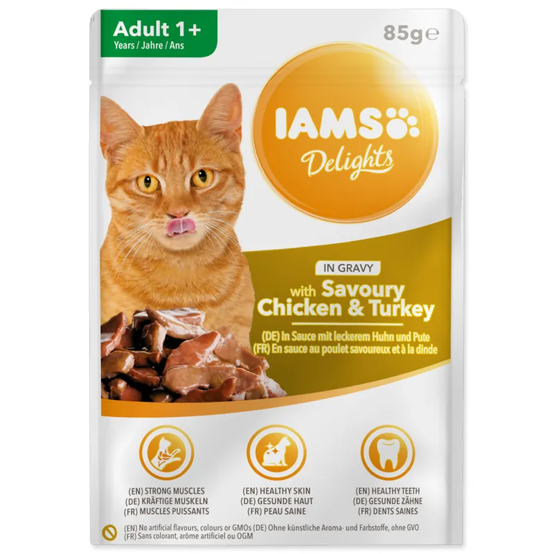 Originální Kapsička IAMS Cat Delights Chicken & Turkey in Gravy 85g