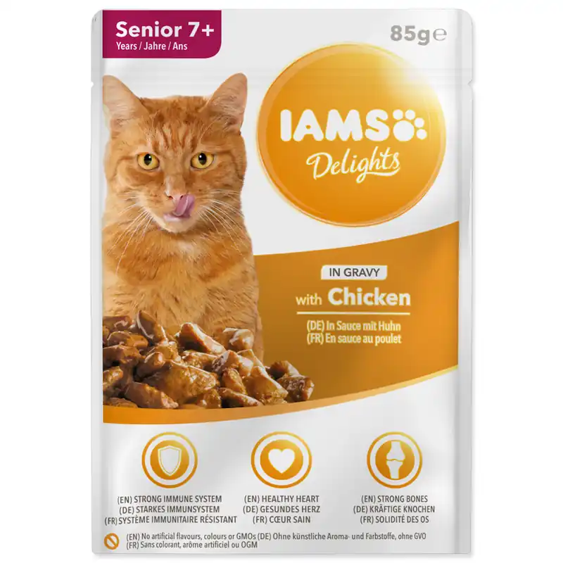Kapsička IAMS Cat Senior Delights Chicken in Gravy 85g Nová Kolekce