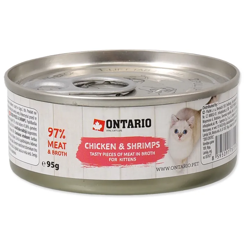 Autentický Konzerva ONTARIO Kitten Chicken Pieces + Shrimp 95g