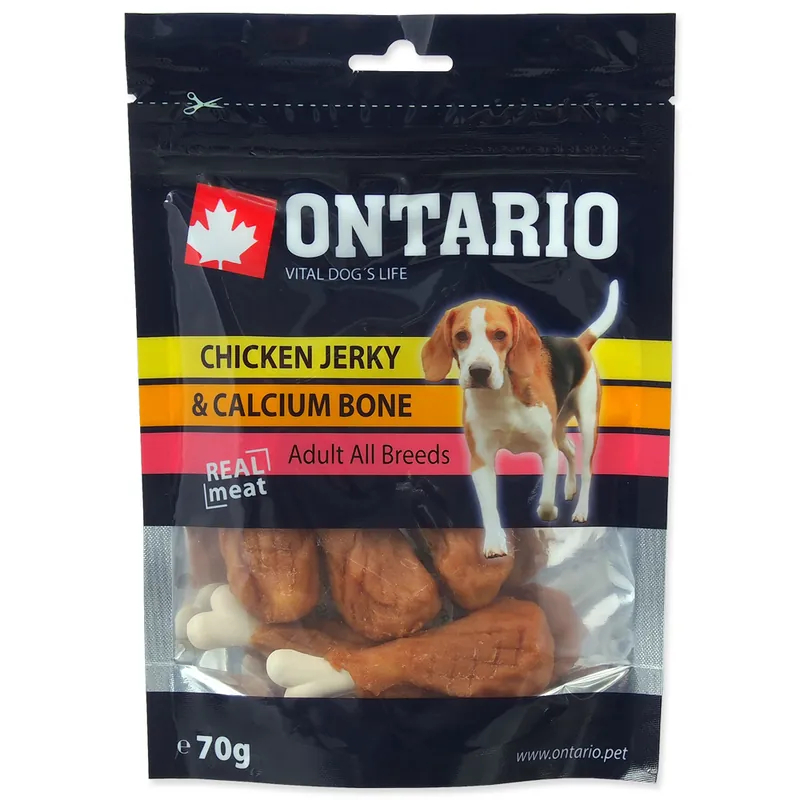 Akční Cena Snack ONTARIO Dog Chicken Jerky + Calcium 70g