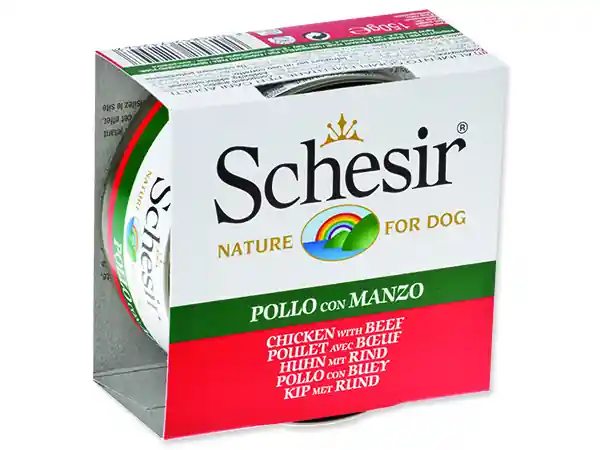 Konzerva SCHESIR Dog kuřecí + hovězí v želé 150g Super Cena