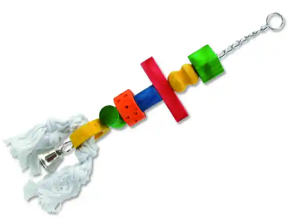 Hračka BIRD JEWEL rolnička závěsná dřevo - provaz 50 cm Cenový Hit