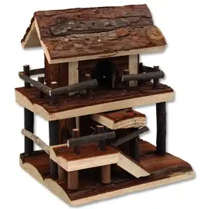 Víkendová Akce Domek SMALL ANIMALS dvoupatrový dřevěný s kůrou 17 x 15 x 20 cm