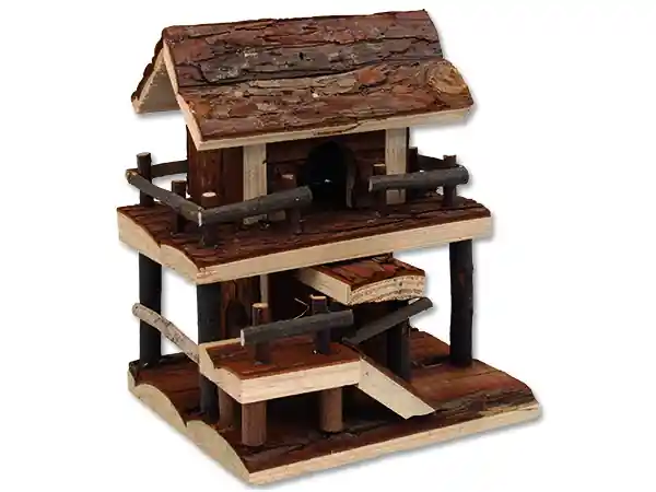 Víkendová Akce Domek SMALL ANIMALS dvoupatrový dřevěný s kůrou 17 x 15 x 20 cm