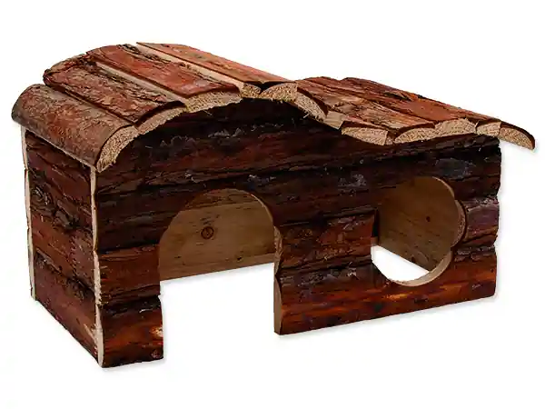 Domek SMALL ANIMALS kaskada dřevěný s kůrou 31 x 19 x 19 cm Rychlé Dodání