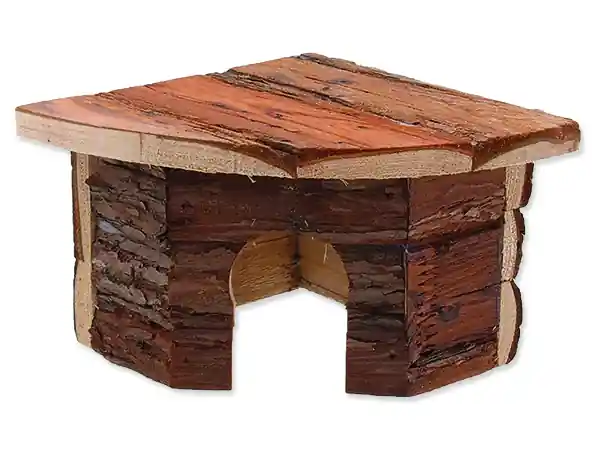 Domek SMALL ANIMALS rohový dřevěný s kůrou 16 x 16 x 11 cm Nízká Cena