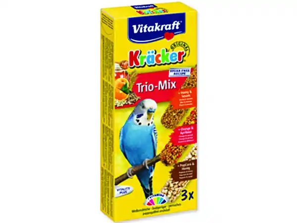 Tovární Cena Tyčinky Vitakraft Kracker Trio Mix andulka, s medem, pomeranči a popcornem 3ks