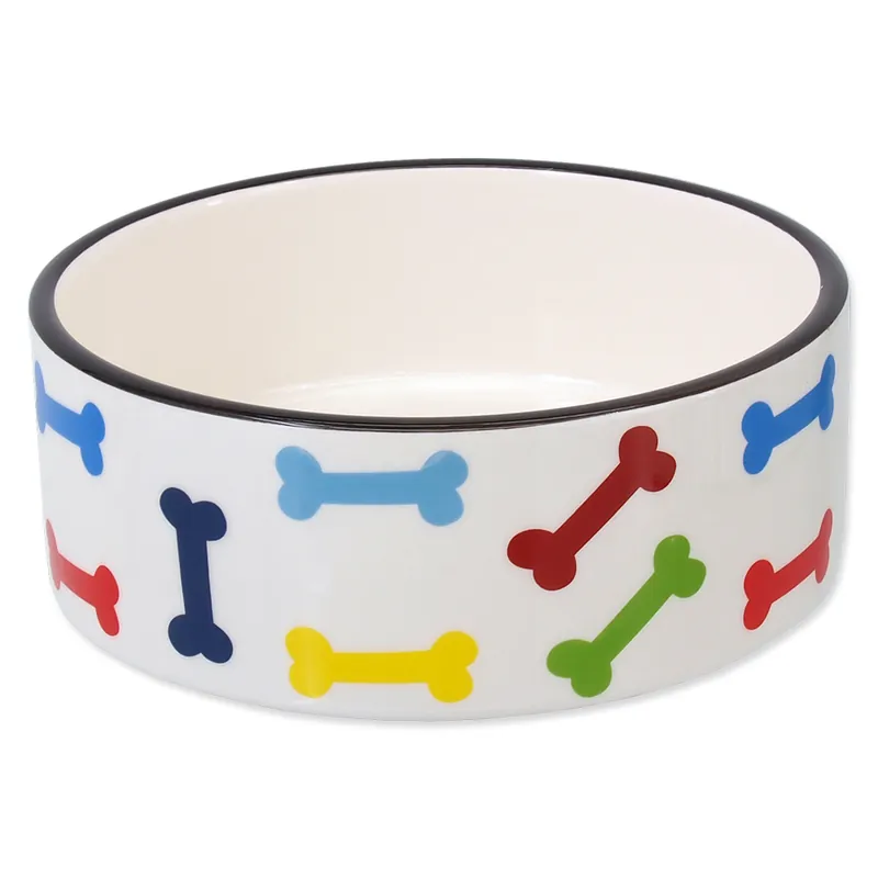Aktuální Miska DOG FANTASY keramická potisk barevné kosti bílá 15,5 cm