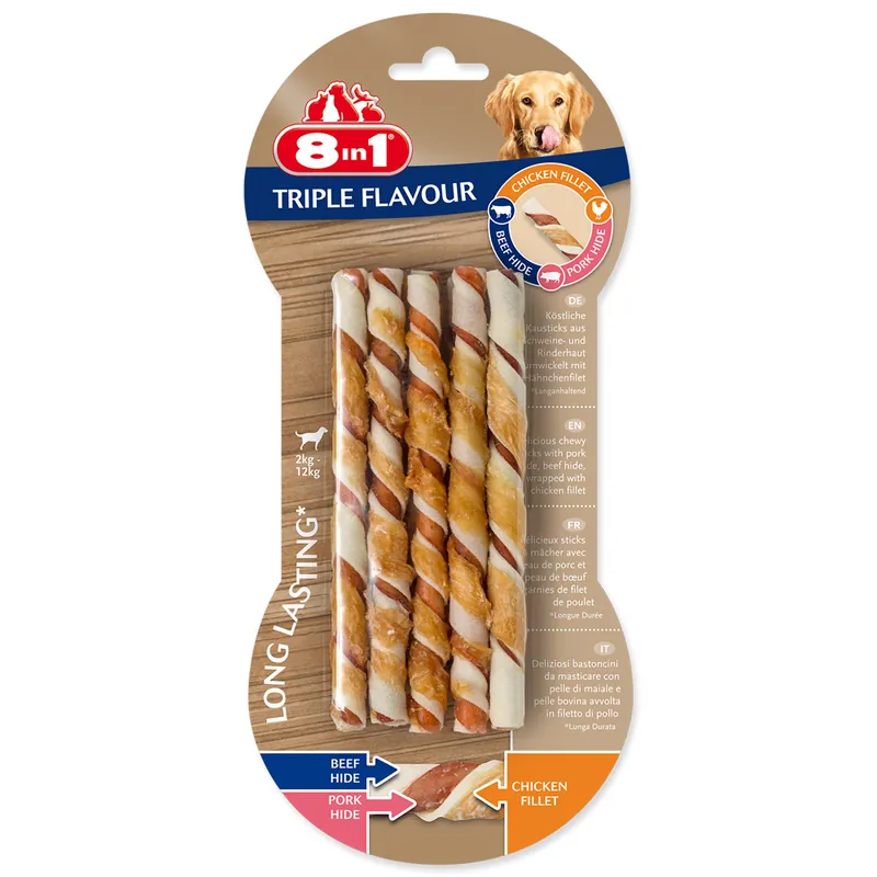 Finální Výprodej Tyčinka kroucená 8in1 žvýkací Triple Flavour 10ks