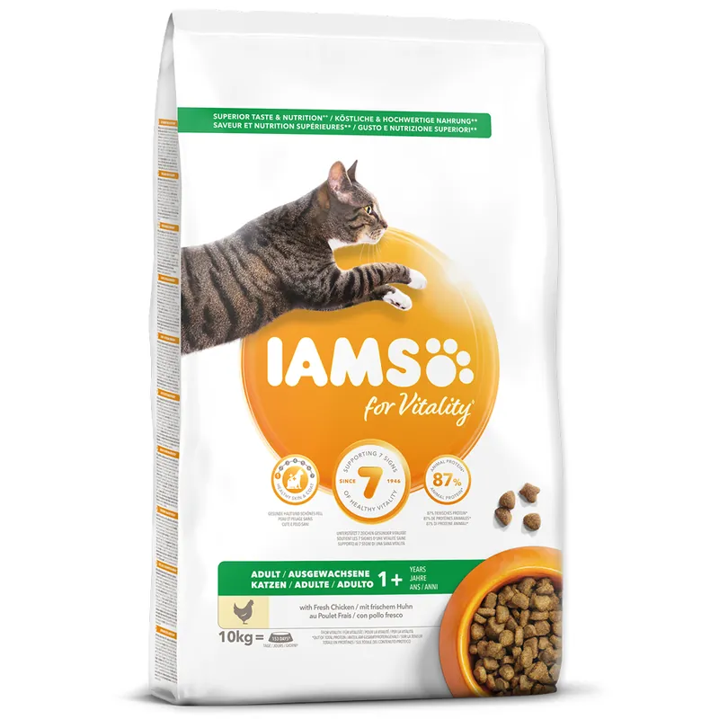 IAMS for Vitality Adult Cat Food with Fresh Chicken 10kg Přímo Od Výrobce