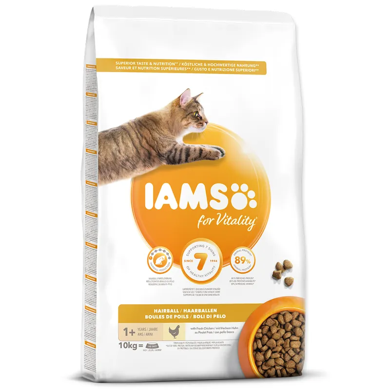 Sleva IAMS for Vitality Adult Cat Food Hairball Reduction with Fresh Chicken 10kg