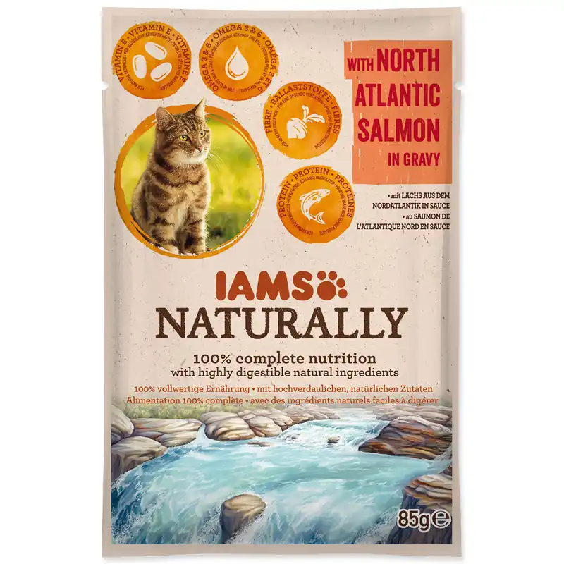 Cenově Výhodný Kapsička IAMS Cat Naturally with North Atlantic Salmon in Gravy 85g