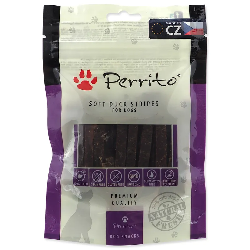 Pochoutka PERRITO Duck Soft stripes 100g Cenová Bomba