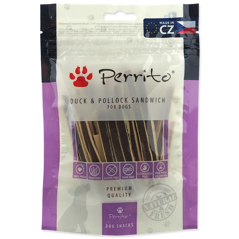 Nakupujte Hned Pochoutka PERRITO Duck & Pollock sandwich 100g
