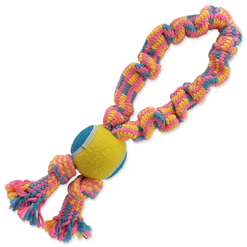 Expresní Doručení Přetahovadlo DOG FANTASY barevné + tenisák vzor 2, 2 knoty - 32 cm