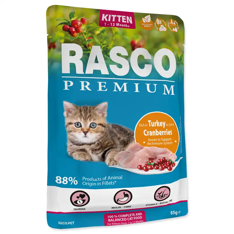 Výhodná Nabídka Kapsička RASCO Premium Cat Pouch Kitten, Turkey, Cranberries 85g