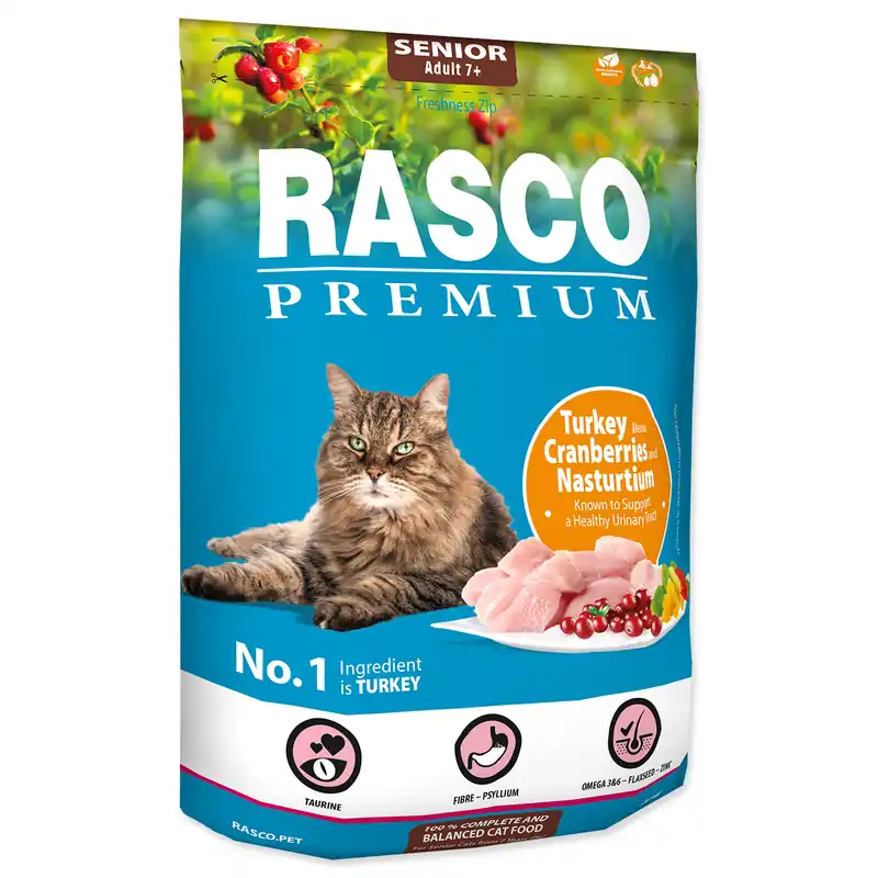 Víkendová Akce RASCO Premium Cat Kibbles Senior, Turkey, Cranberries, Nasturtium 0,4