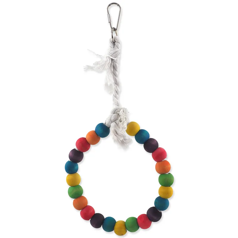 Houpačka BIRD JEWEL dřevěná s lanem barevná kruh 15cm Cenově Výhodný