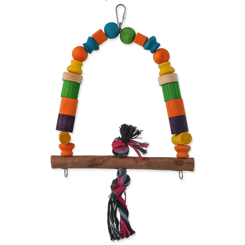 Cenový Hit Houpačka BIRD JEWEL dřevěná s uzlem barevná 32cm