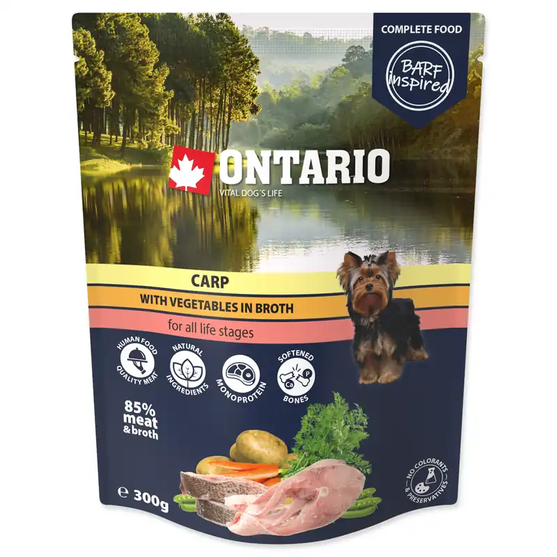 Aktuální Kapsička ONTARIO Dog Carp with Vegetable in Broth 300g