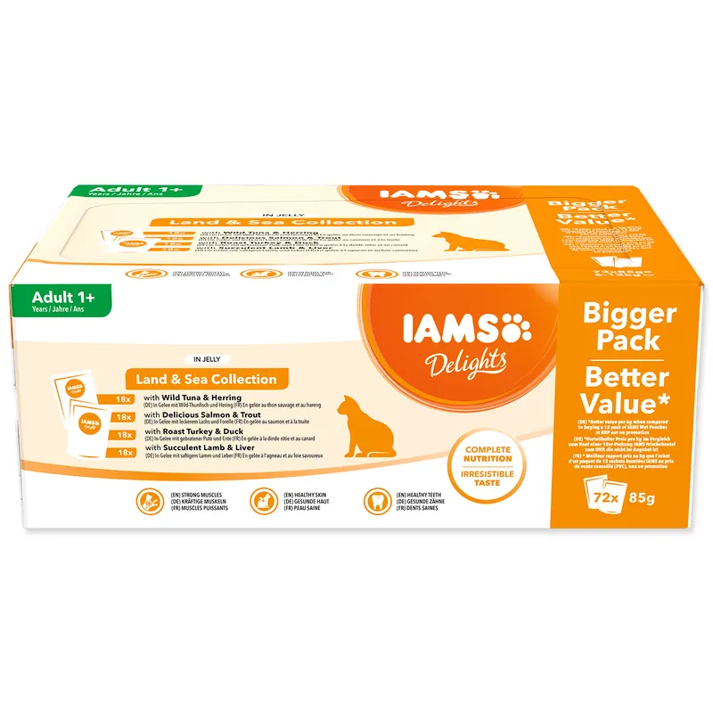 Jen Po Omezenou Doba Kapsičky IAMS Delights mořské a suchozem. maso v želé multipack (72x85g) 6120g