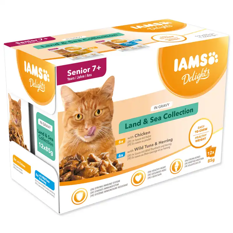 Kapsička IAMS Delights senior mořské a suchozemské maso v omáčce (12 x 85g) 1020g Vrácení Zdarma