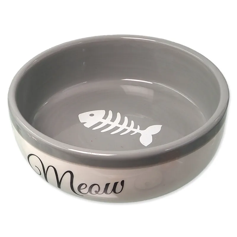 Cenově Výhodný Miska MAGIC CAT keramická bílá/šedá Meow 13,4 x 4 cm 170ml