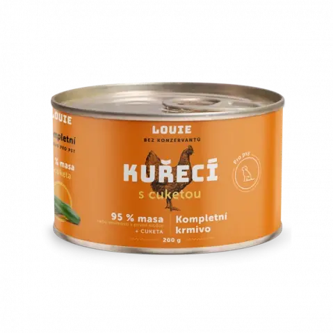 Odeslání Ihned Konzerva Louie kuřecí s cuketou, vitamíny a minerály 200g