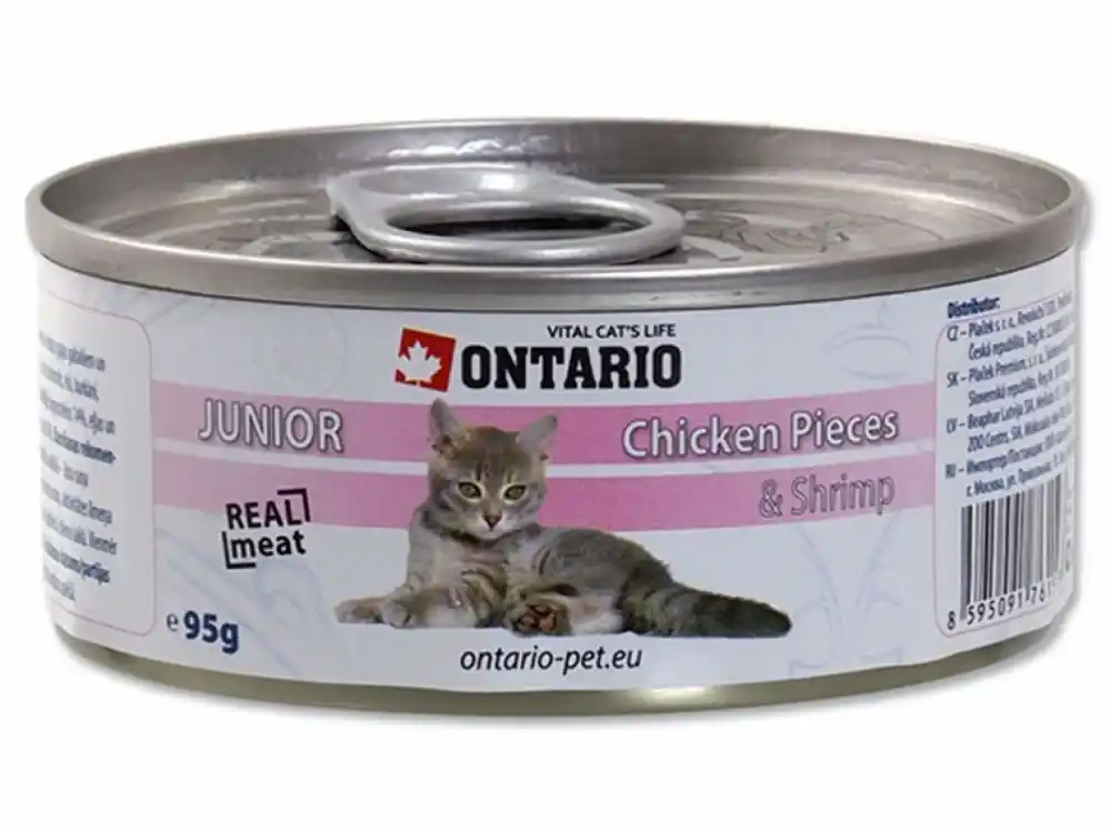 Akční Nabídka ONTARIO konzerva junior Chicken Pieces + Shrimp (95g)