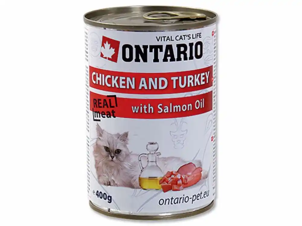 ONTARIO konzerva Chicken, Turkey, Salmon Oil (400g) Vrácení Zdarma