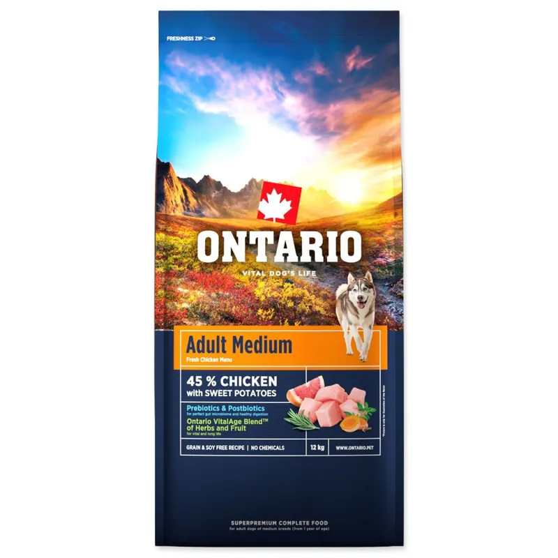 Krmivo Ontario Adult Medium Chicken & Sweet Potatoes 12kg Finální Výprodej