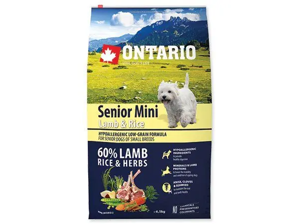 ONTARIO Senior Mini Lamb & Rice (6,5kg) Omezená Nabídka