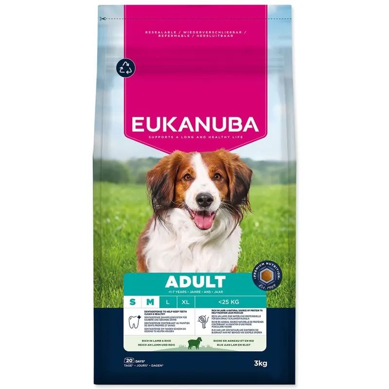 Nová Kolekce Krmivo EUKANUBA Adult Small and Medium breed rich in lamb 3kg