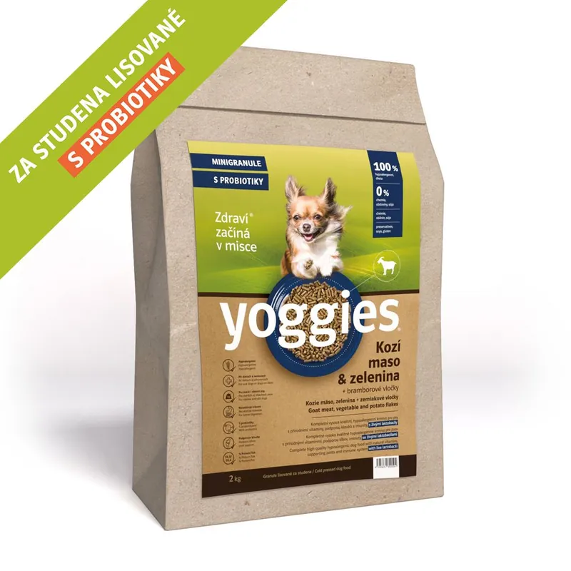 Novinka 2kg Yoggies Kozí maso&zelenina, hypoalergenní minigranule lisované za studena s probiotiky