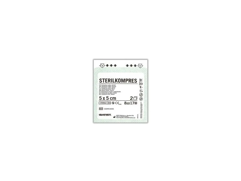 Autentický Kompres gáza 5x5cm Sterilní STERILKOMPRES 2ks BATIST
