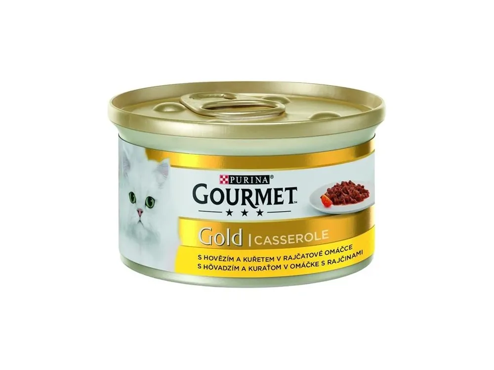 Gourmet Gold cat konz.-kousky hov.a kuře v rajčat.om. 85 g Vysoce Kvalitní