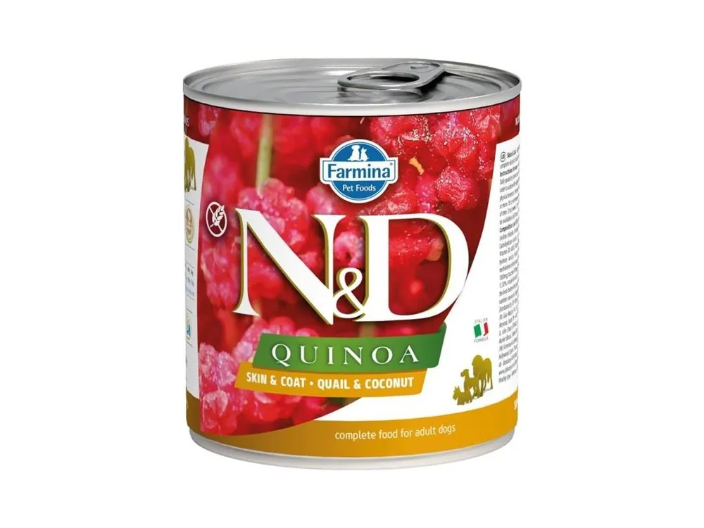 N&D QUINOA Dog konz. Skin & Coat Quail & Coconut 285 g Levný