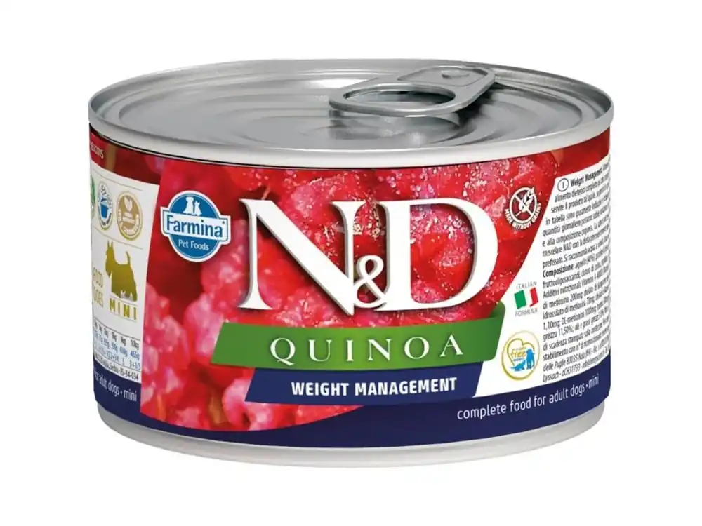 Cenový Hit N&D QUINOA Dog konz. Weight Management Lamb & Broccoli Mini 140 g