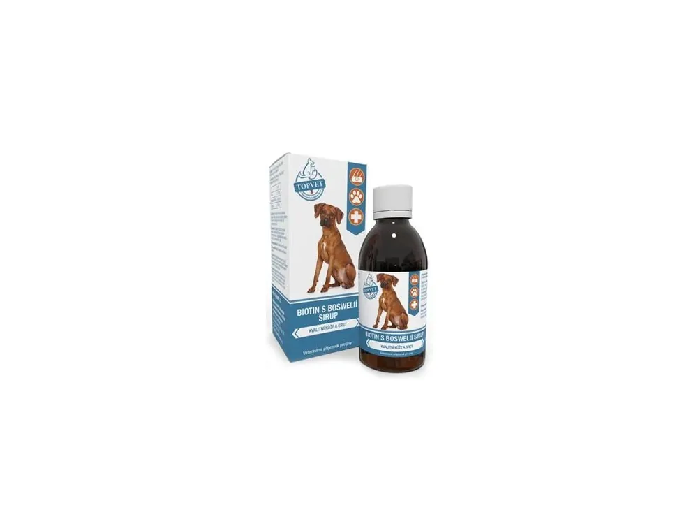 Výprodej Biotin s boswelií sirup pro psy TOPVET 200ml