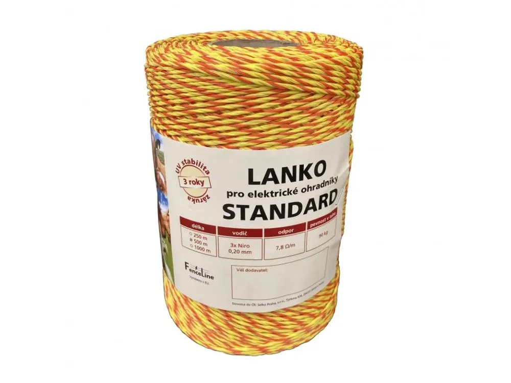 Lanko STANDARD pro el. ohradník, 3x0,20 mm Niro, 1000 m, žluto-oranž. Top Prodej