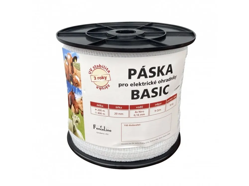 Páska BASIC 20 mm pro el. ohradník, 4x0,16 mm Niro, bílá, 200 m Odeslání Ihned