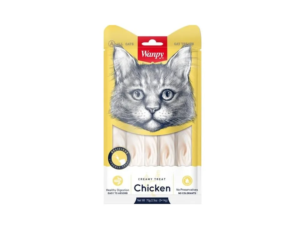 Wanpy Cat Creamy Lickable Treats - Chicken 5 x 14 g Výhodná Nabídka