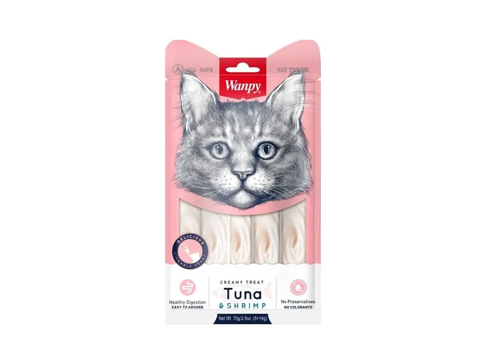Wanpy Cat Creamy Lickable Treats-Tuna & Shrimp 5x14 g Zlevněný