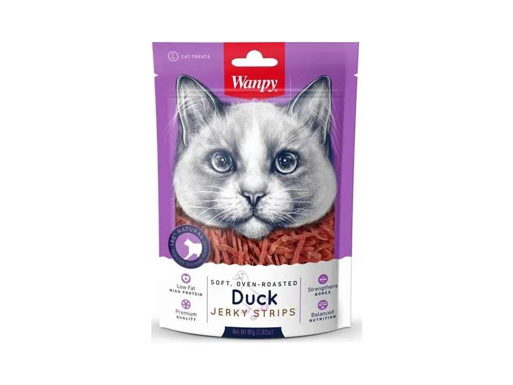 Jen Po Omezenou Doba Wanpy Cat Soft Duck Jerky Strips for Cat 80 g