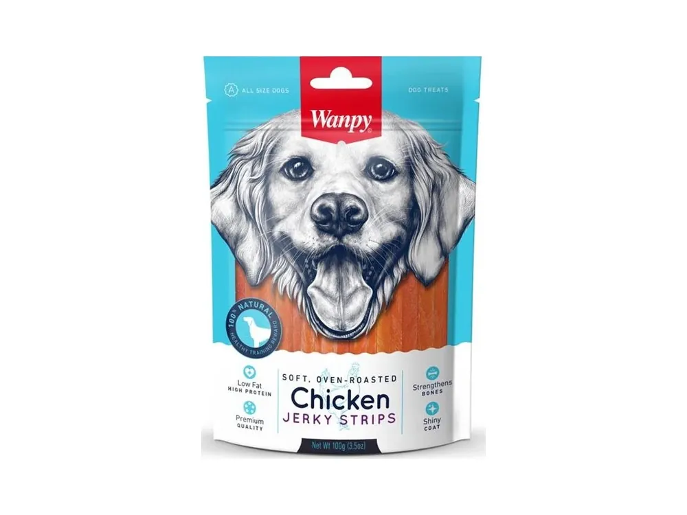 Originální Wanpy Dog Soft Chicken Jerky Strips 100 g
