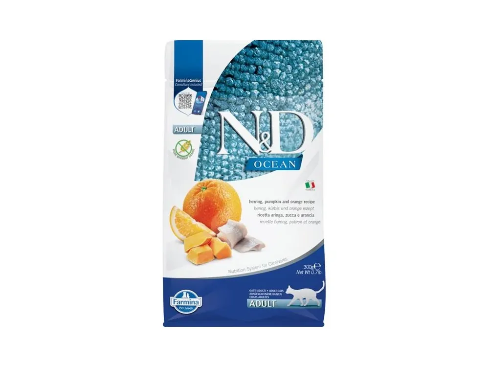 N&D OCEAN Cat GF Herring, Pumpkin & Orange Adult 300 g Vrácení Zdarma