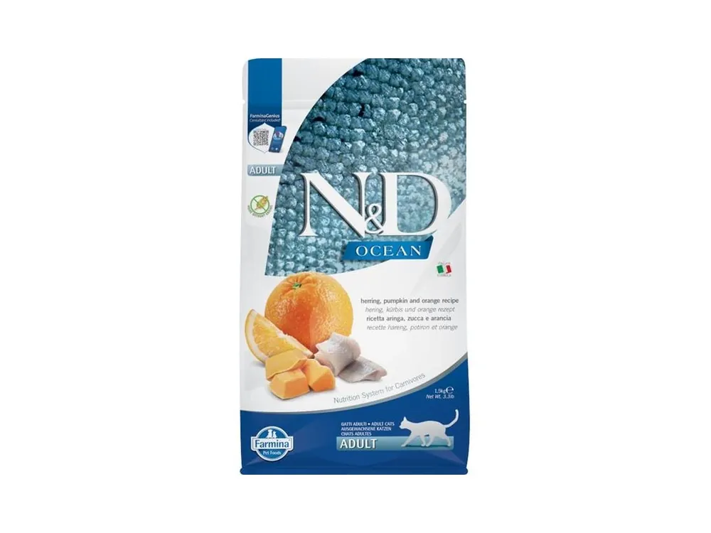 Cenová Bomba N&D OCEAN Cat GF Herring, Pumpkin & Orange Adult 1,5 kg