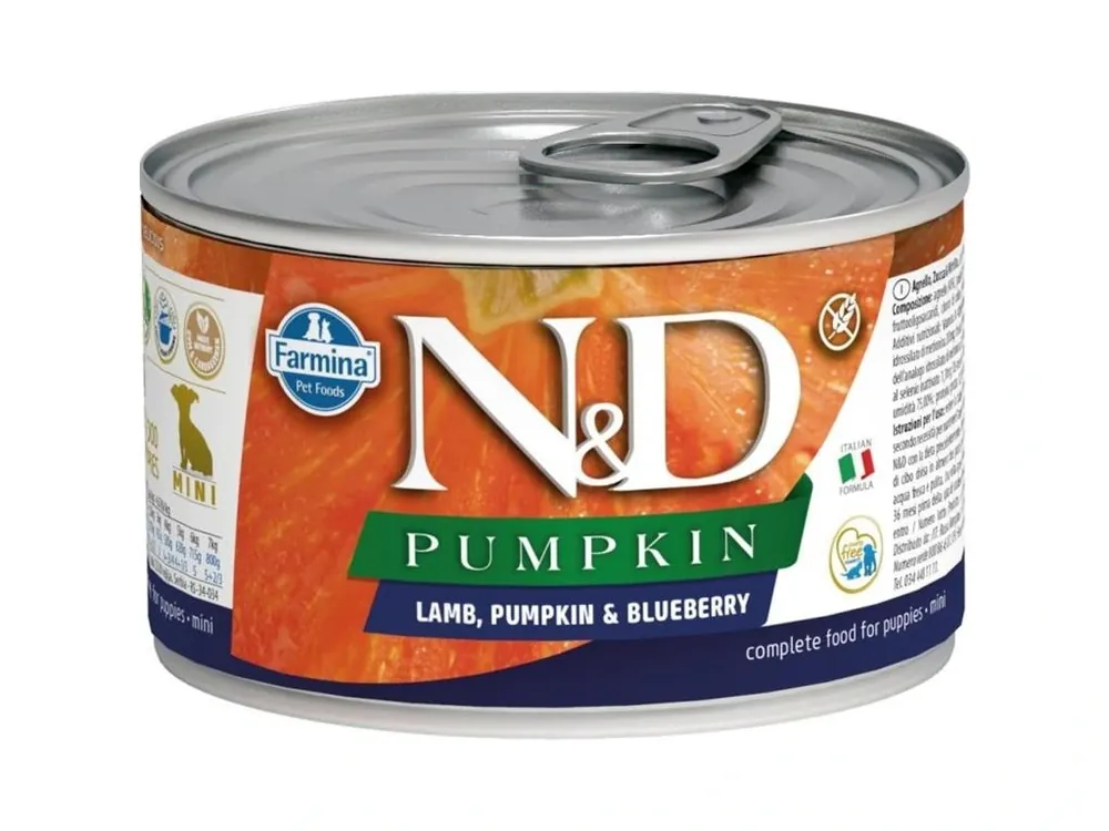 Horká Nabídka N&D PUMPKIN Dog konz. Lamb, Pumpkin & Blueberry Puppy Mini 140 g